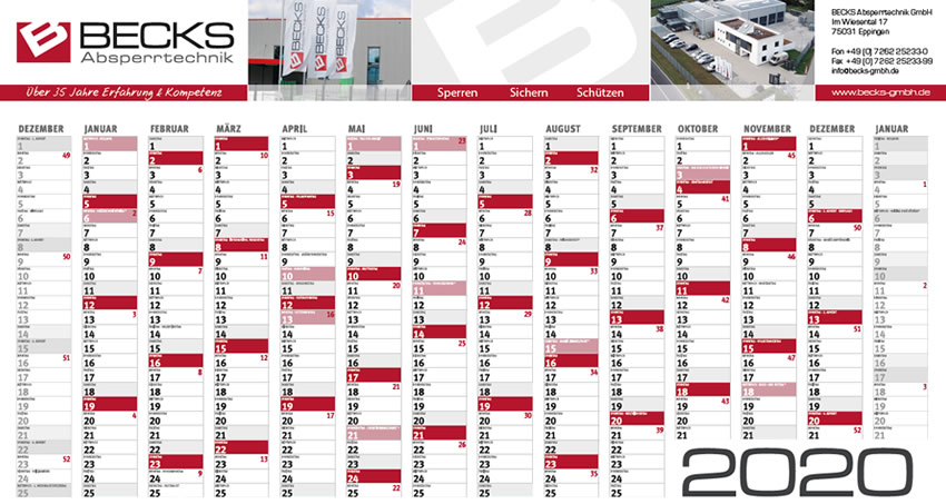 becks absperrtechnik wandkalender 2019