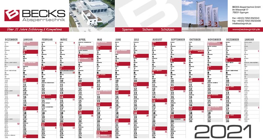 becks absperrtechnik wandkalender 2020